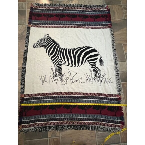 Zebra Woven Throw Blanket With Fringe 66" x 46" Safari Reversible Soft Burgundy - Picture 7 of 8